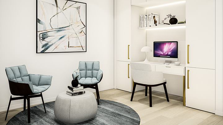 Contemporary spare room with modern comfy chairs 3D project